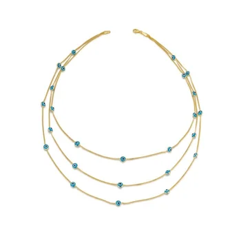 

Three-Chained with Evil eye Gold Necklace 01-330-KTFN015-2