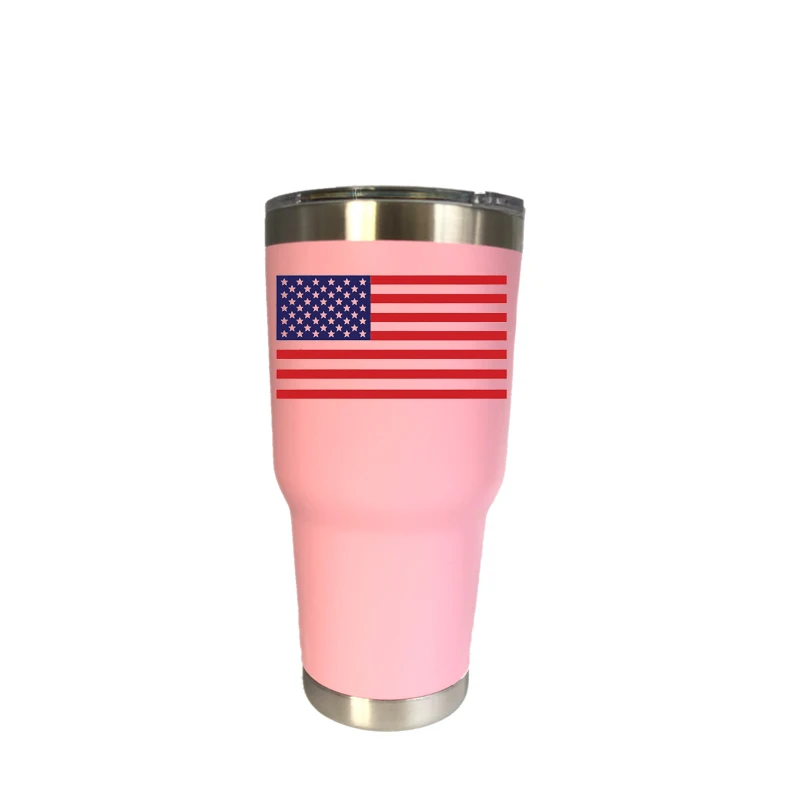 30 oz pink Американский флаг 30 унций стакан дорожная Автомобильная кружка с двойными стенками Изолированная вакуумная фляжка термос из нержавеющей стали термос для воды, кофе чашка - Цвет: 30 oz pink