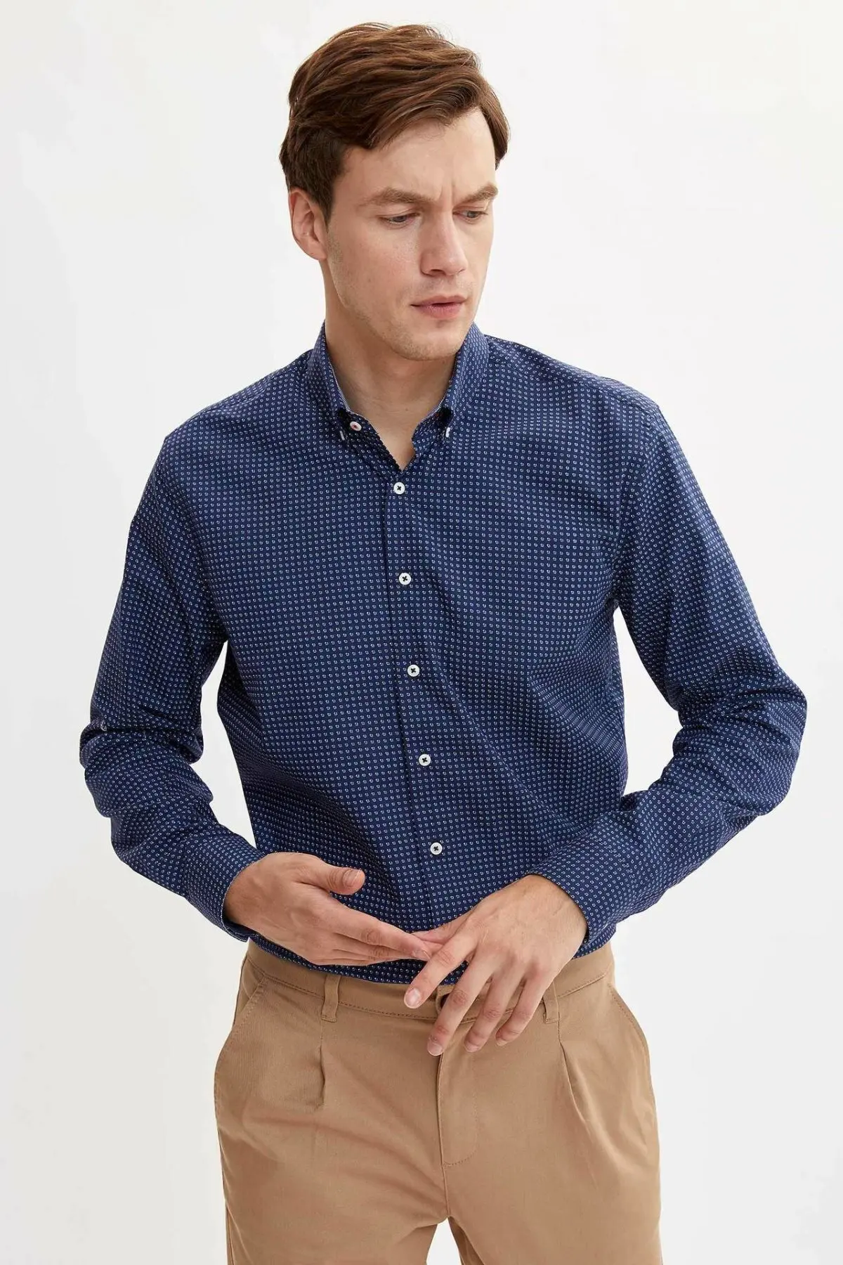 Дефакто Мужская официальная клетчатая рубашка Повседневный тканый Топ с длинным рукавом рубашка офисная Деловая одежда Топ рубашка Новинка-L5415AZ19AU