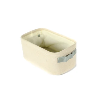 

RECTANGULAR hard CARTON basket and BEIG fabric without lid and blue handles 26X16X13