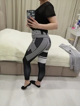 Gym Leggings Pants Print Striped Yoga Women High-Quality Patchwork Breathable Two-Color