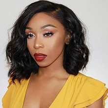 Bob corto-Peluca de cabello humano ondulado de 4x4 para mujer, postizo de malla con división 13x1, pelo Remy brasileño predespuntado