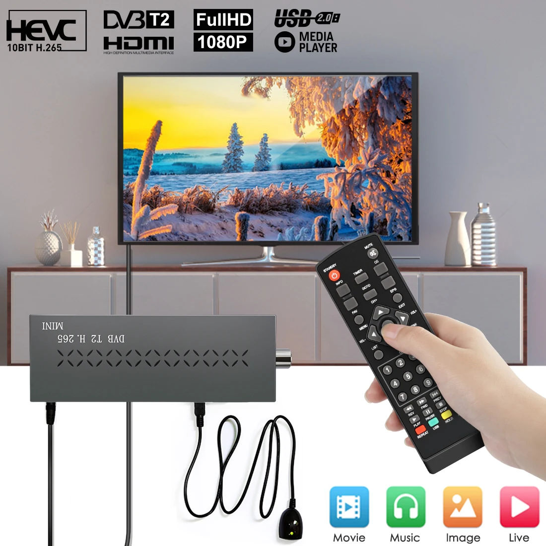 Haohsat DVB T2 Set-Top Box T2MINI Italian Digital Terrestrial Decoder C TV Tuner H.265 HEVC 10-Bit | Электроника