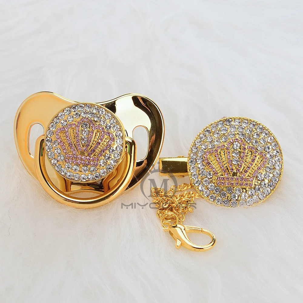 MIYOCAR Золотой красивый bling Корона соска и пустышка Клип пустышка держатель набор BPA бесплатно пустышка bling уникальный дизайн APCB
