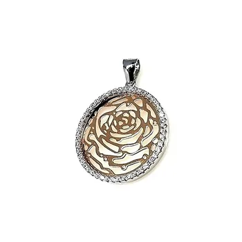 

Pendant 925 Sterling silver m pink openwork plated pink zircons [AB1657]