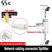 Divisor POE 2 en 1, conector de cableado de red, cabezal de conector RJ45 de tres vías para instalación de cámara de seguridad