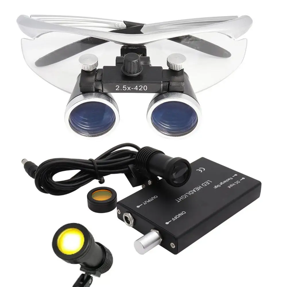 2.5X silver 5W light 2.5X/3.5X стоматологические лупы-бинокуляр 5W светодиодный светильник с фильтром медицинские очки - Цвет: 2.5X silver 5W light