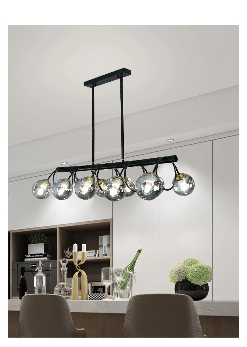 Modern Pendant Lamp For Dining Room Kitchen Long Table Indoor Lighting Fixtures Glass Bulb Chandelier E27 Black Iron Home Decor small chandeliers