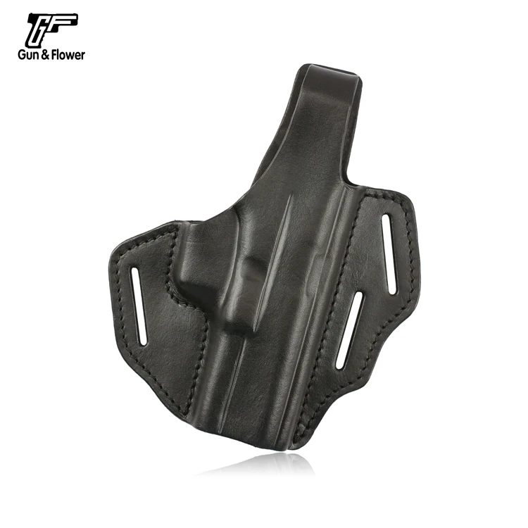 

Gunflower Black 3 Slot Thumb Release Leather Holster Open Muzzle Glock 17 Pistol Pouch Guns Case