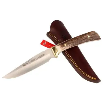 

Knife tooth REBECO-11A steel blade MoVa 11 cm and deer antler grip.