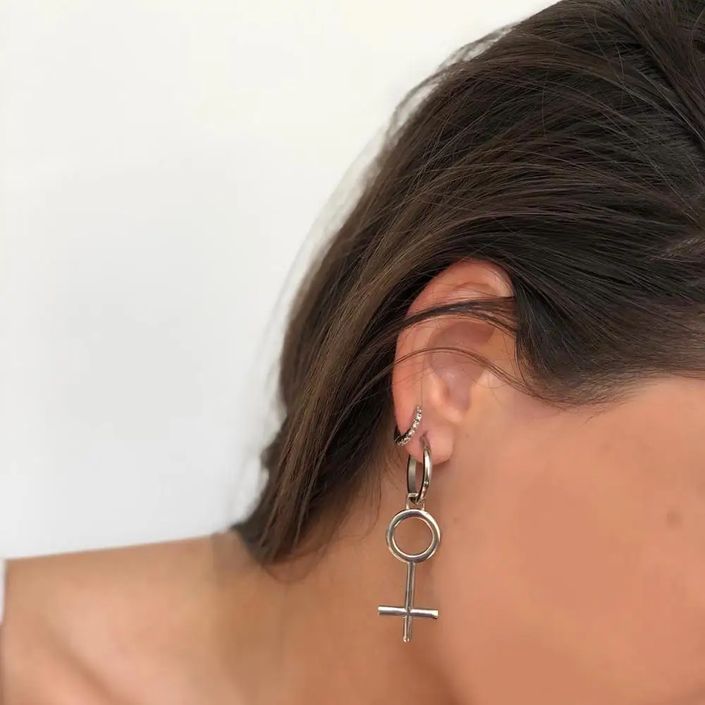 GULCE DERELI, VENUS SYMBOL CHARM EARRINGS, HOOP EARRINGS, CHARM EARRINGS, GIFT BOX, GOLD/SILVER PLATED