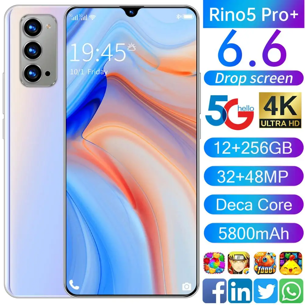 Глобальная версия 5G Rino5 Pro + мобильный телефон 12 256 ГБ MTK6889 10 четыре ядра смартфон с