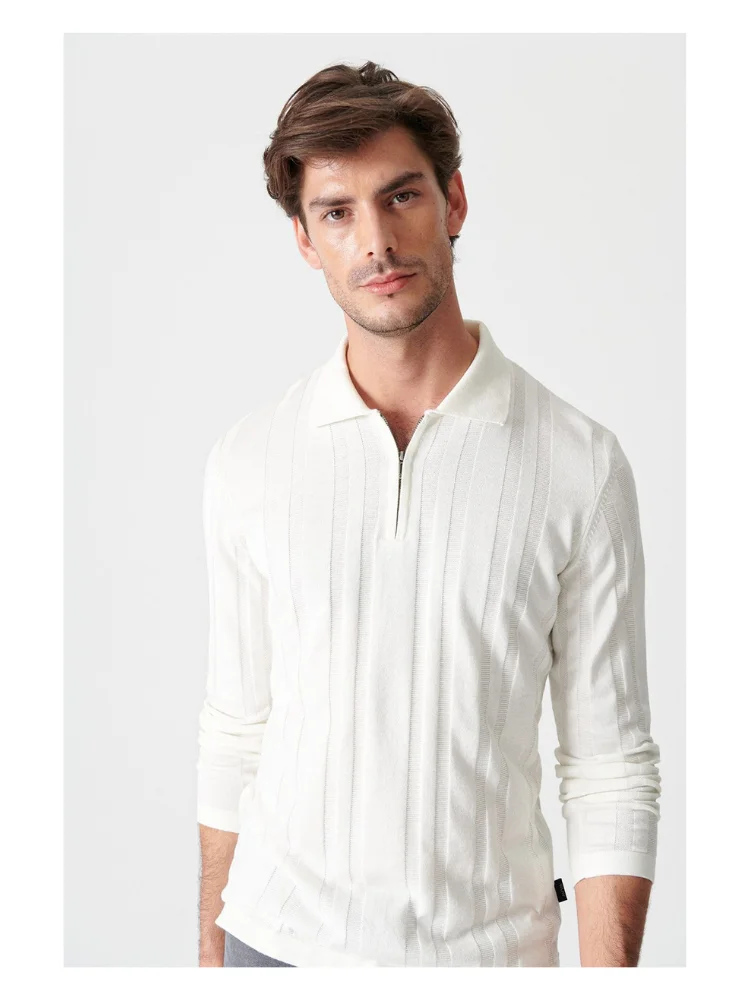 

Avva White Half Zipper Polo Collar Knitwear Polar/Coral Sweatshirt Men Autumn Winter Pullover Streetwear Fleece Fashion Clothes