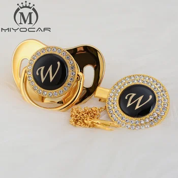 

MIYOCAR name Initial letter W elegant silver bling pacifier and pacifier clip BPA free dummy bling unique design SGS pass LW