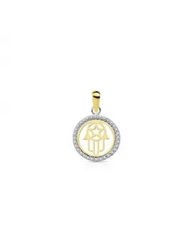 

Pendant bicolor Round openwork Hand of Fatima