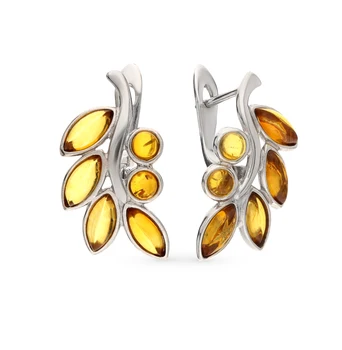 

Silver earrings with amber sunlight sample 925