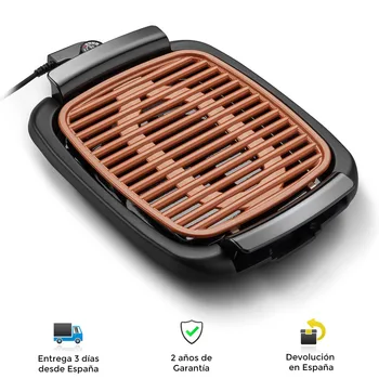 

Electric smoke-free Grill, copper, non-stick, temperature regulator, removable, cold-touch handles, easy cleaning