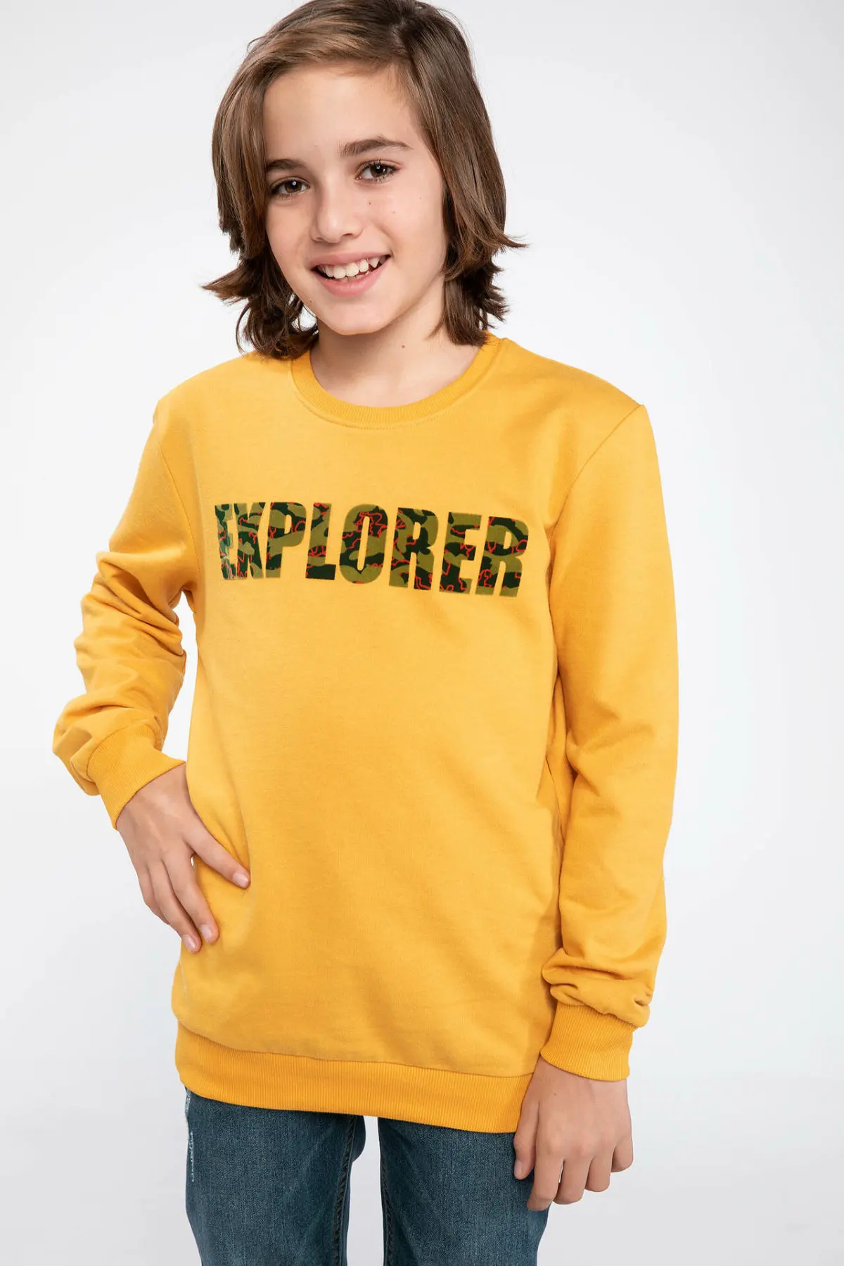 

DeFacto Boy Fashion Letter Pattern Pullovers Casual O-neck Yellow Long Sleeves Tops Autumn Leisure Loose Boys - K0329A618CW
