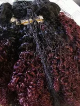 14 pulgadas Ombre pelo rubio Afro pelo rizado que teje 7 unids/lote extensiones de cabello sintético 6 mechones con cierre para las mujeres negras