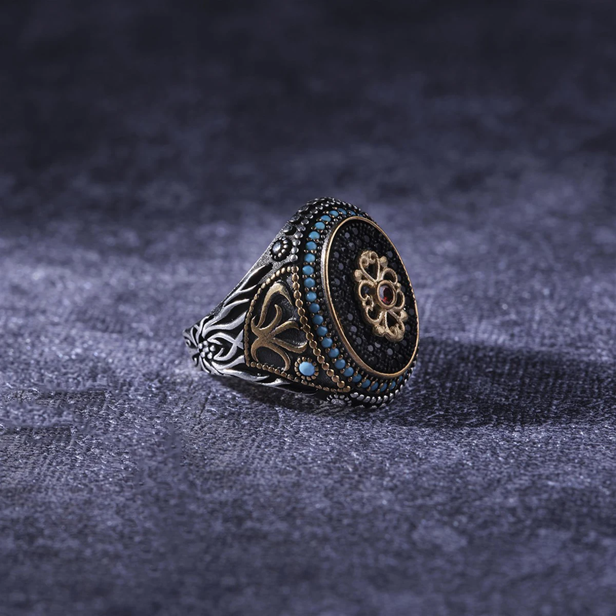

Turquoise 925 Sterling Silver Engraved Special Craftmanship Traditional Handmade Turkish Signet Ring Jewelry Gift for Women Men