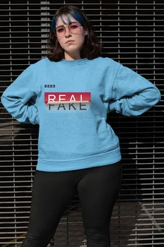 

Angemiel Wear Love Real Fake Sticker Blue Women Sweatshirts