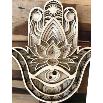

Digital File prepared specially for laser cutting machine multilayer panels Hamsa, Hand Miriam and Palm Хамеш CNC.