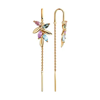 

Sokolov drop earrings with stones in gold with a mix of stones, fashion jewelry, 585, women's male, long earrings
