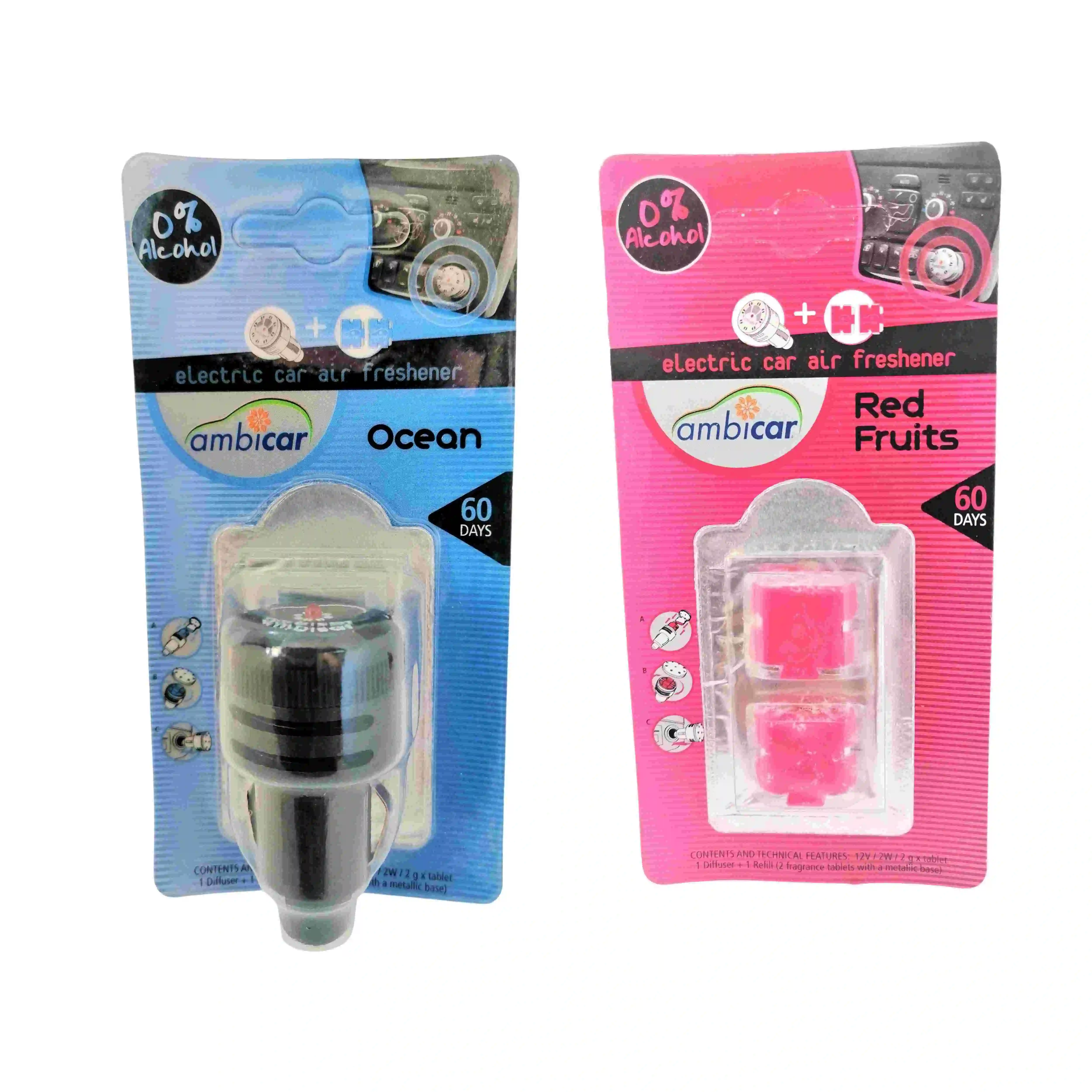 Ambicar Car Electric Air Deodorante Pack Diffusore + Olio E Frutta Rossa Ricariche Di Profumo Con Aroma Di Fragola E Fragranza Bergamotto Senza Alcool