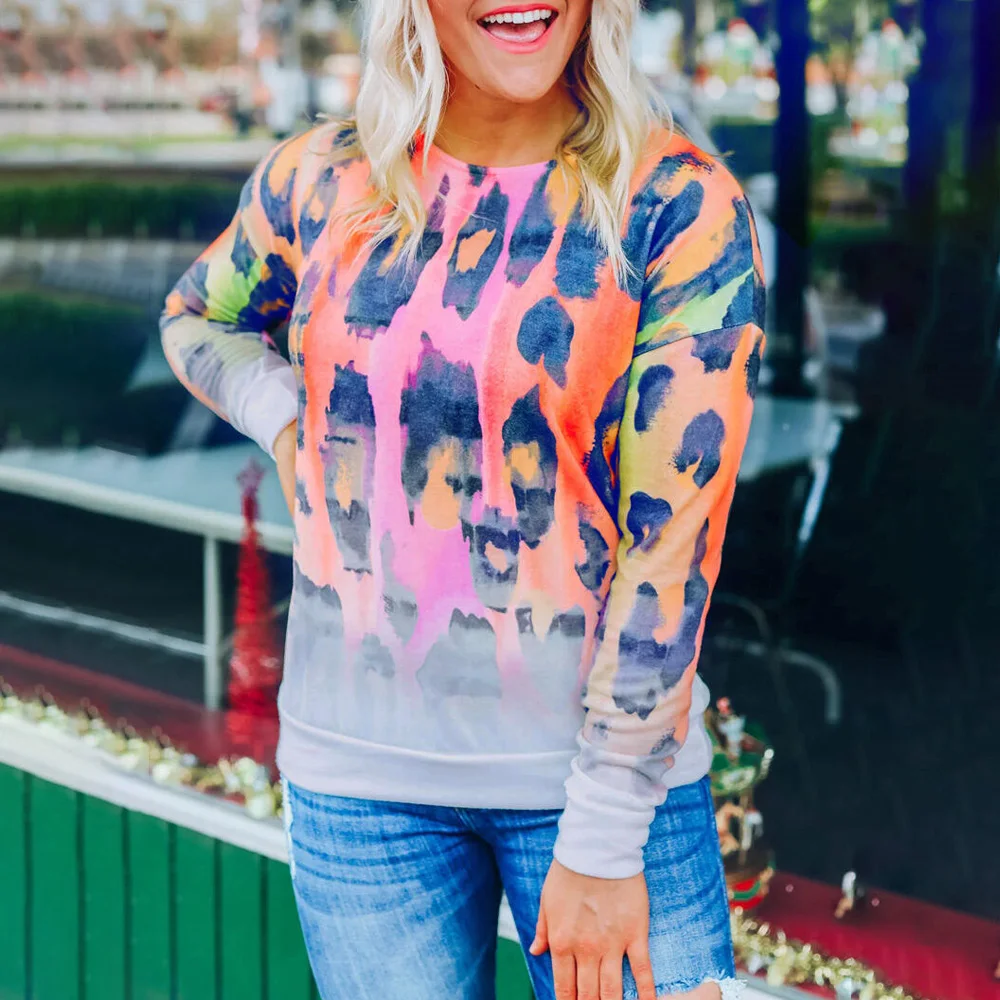 

Multicolor Leopard Sweatshirts Women Long Sleeve Top Casual Loose Pullovers 2020 Autumn Hoodies Woman O-neck Tops Female