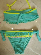 Traje de baño para niñas adolescentes de 5 a 12 años, bañador con borlas, Bikini grande con cuello Halter, traje de baño con flecos