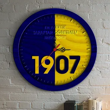 

Personalized Yellow Navy Blue The Fanatical Supporters Teacher Wood Wall Clock