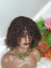 Pelucas de cabello humano pelo corto con flequillo Cheveux naturales frange Humains mujer peluca rizado brasileño Peluca de cabello humano