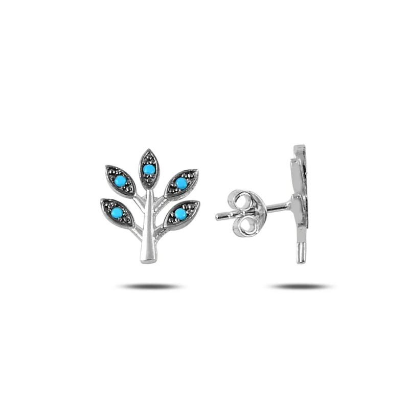 

Silver 925 Sterling Nano Turquoise Stone Leaf Earrings