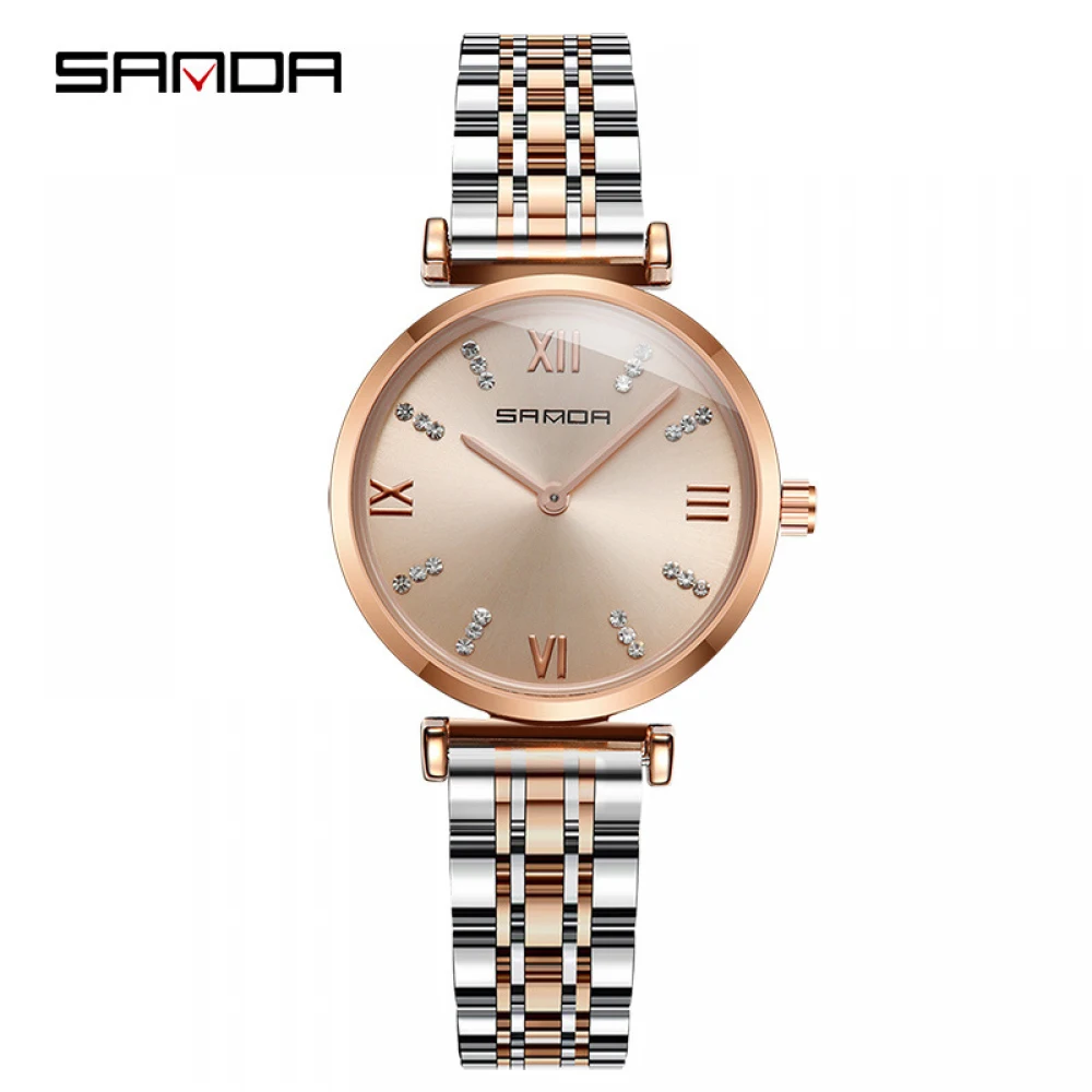 

SANDA Watch Fashionble Luxury Women Watches Simple Diamond Stainless Steel Band Quartz Wristwatch Ladies Waterproof Wrist Watch