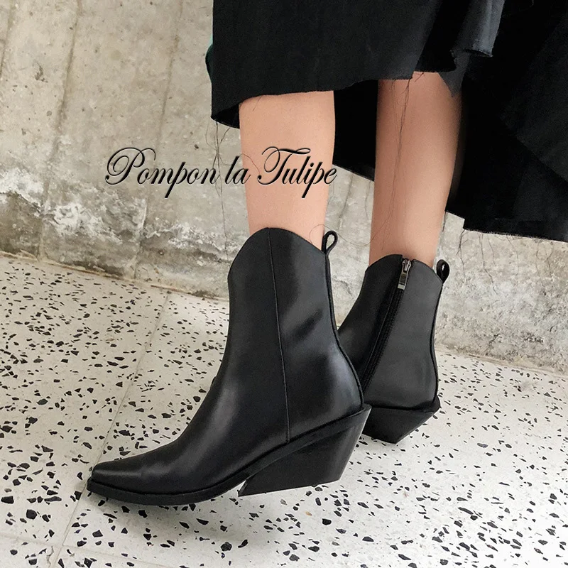 BHS/9011206 г. Шикарные женские модные ботинки челси из натуральной коровьей кожи на танкетке 5,5 см, на молнии