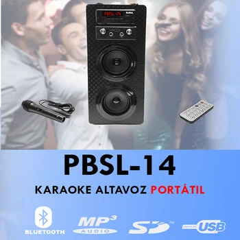 

PBSL-14, portable speaker, bluetooth,10W, Karaoke function, FM radio, MP 3 player, USB,SD, microphone remote controller included