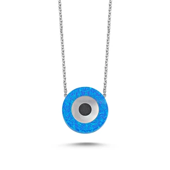 

KUTAYDAN Blue Opal Eye Necklace 925 Sterling Silver