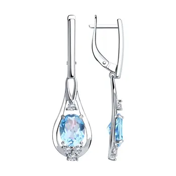 

Sokolov silver drop earrings with stones with Topaz and cubic zirconia, fashion jewelry, 925, women's male, long earrings