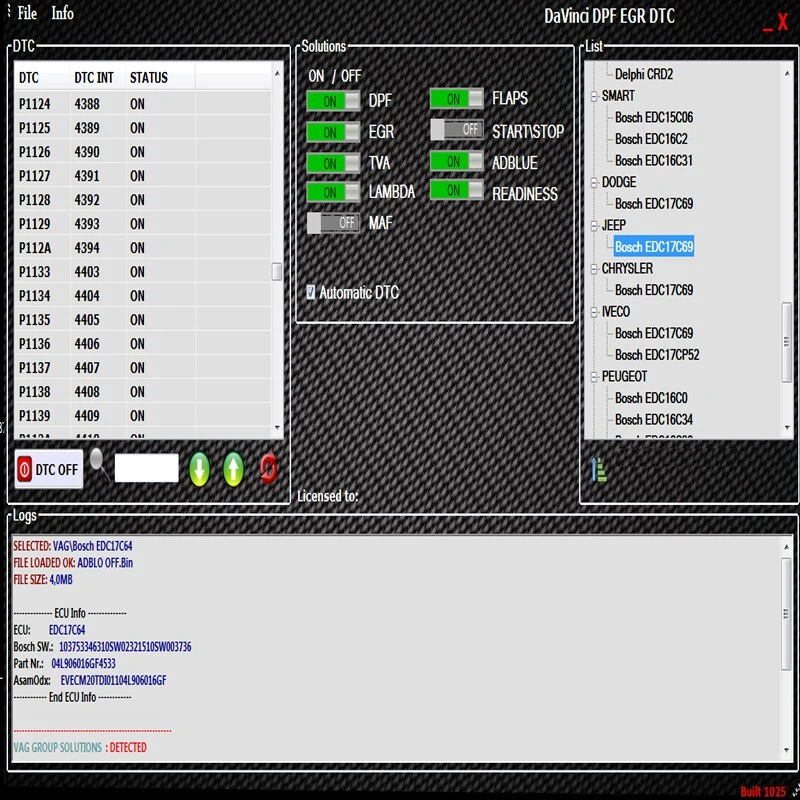 2021 Pro Dpf Egr Flaps Adblue Off Software Chiptuning Remapping Davinci
