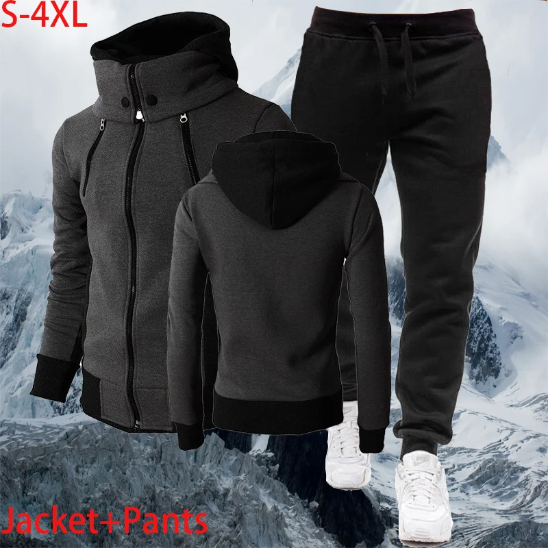 Two Piece Set Men Suits Warm Zipper 