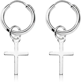 

Silver cross earrings, hoop earrings with cross for men and women, silver hoop earrings, cross earrings 14mm, earring