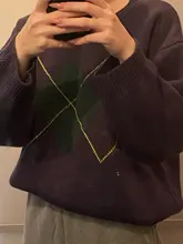 Jerséis de estilo coreano con estampado geométrico para otoño e invierno, jerséis de punto holgados de gran tamaño con cuello redondo, jersey de Mujer