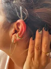 17KM-pendientes de borlas con Clip para mujer, aretes de línea larga dorados, Circonia cúbica, Cruz en la oreja, Clip, regalo de joyería 2021