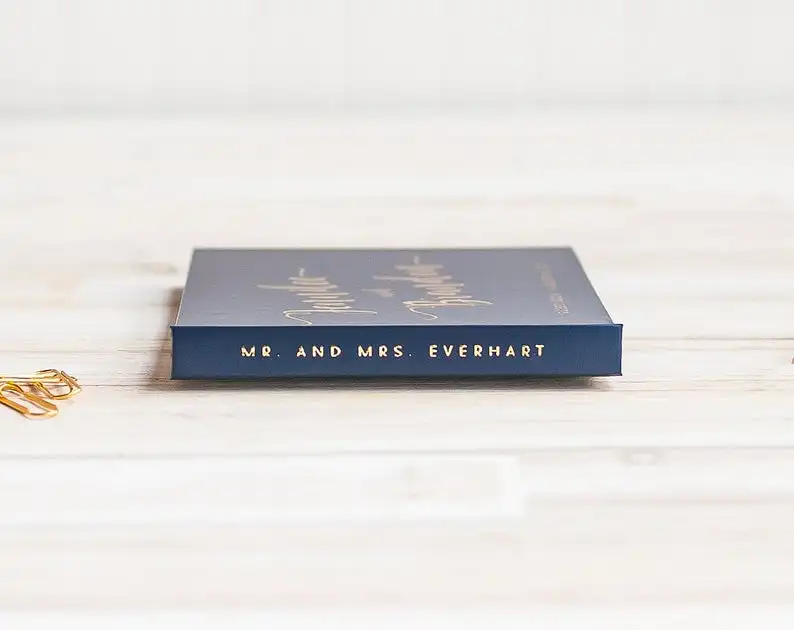 Personalized Wedding Guest Book,landscape guestbook photo album Navy Gold Foil hardcover signature book wedding journal