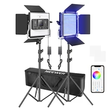 Neewer 2 ou 3 pacotes 660 rgb led luz com controle de aplicativo, kit de iluminação de vídeo fotografia com suportes e saco, 660 leds smd cri95
