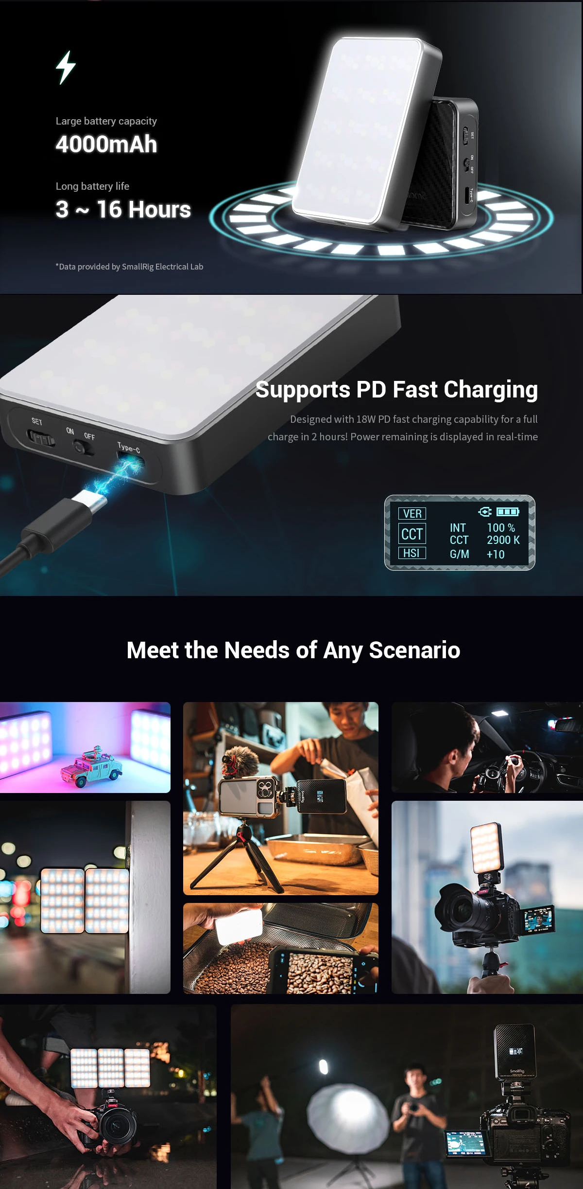 SmallRig RM75 Magnetic Smart LED Light Remote Control Video Light 2500K-8500k 15