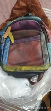 Backpack Vintage-Style Genuine-Leather Knapsack-Bag Women Multicolor Patchwork Female