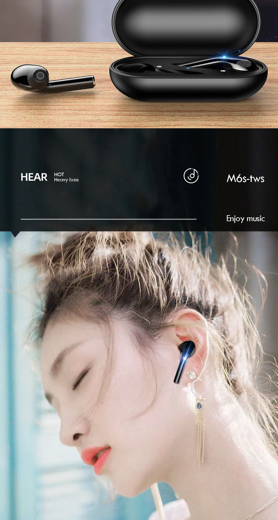 New TWS Bluetooth Wireless Earphones 6D Stereo Headphone Hifi Sport Earbuds Headset With Mic Charging Box For iPhone Xiaomi