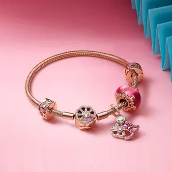 

2020 Fashion New Pink Folding Fan Pendant Bracelet Set Women's Banquet Diy Exquisite Retro Style Accessories Recommendation