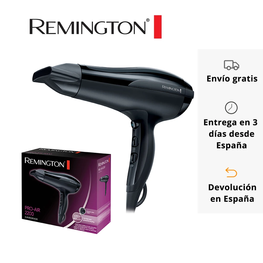 Remington D5210 Pro Air Secador de Pelo Iónico Rejilla de Cerámica  Concentrado 2200W 3 ajustes de temperatura 2 velocidades ráfaga de aire  frío fijar el peinado cerámica iónica antiestática calor uniforme suaves| Secadores